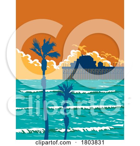 Oceanside Municipal Pier in San Diego California WPA Poster Art by patrimonio