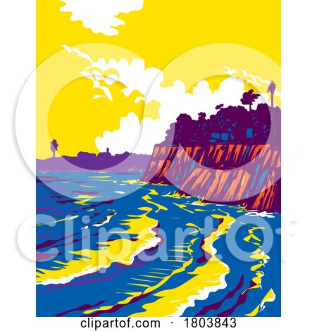 Campus Point Beach on Lagoon Road Isla Vista California WPA Poster Art by patrimonio