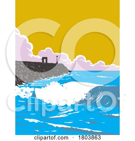 South Mission Jetty in Mission Beach San Diego California WPA Poster Art by patrimonio