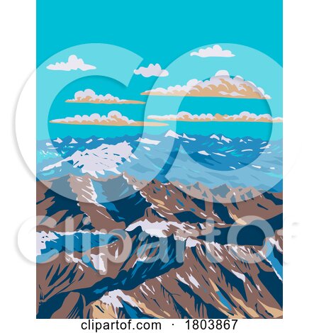 The Andes Mountain or Andean Mountain Range in Chile and Argentina WPA Art Deco Poster by patrimonio