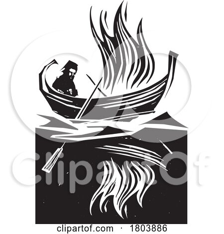 Woodcut Style Burning Boat by xunantunich