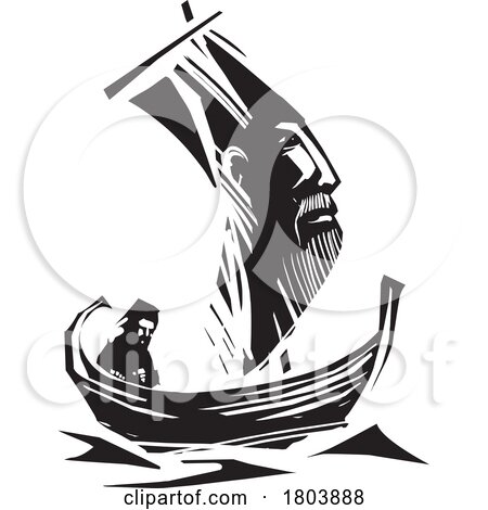 Woodcut Style Sail Boat Wizard by xunantunich
