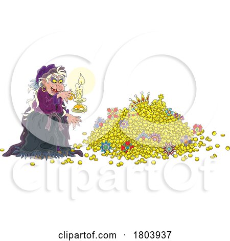 Cartoon Halloween Witch with Treasures by Alex Bannykh
