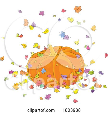 Cartoon Pumpkin with Autumn Leaves by Alex Bannykh