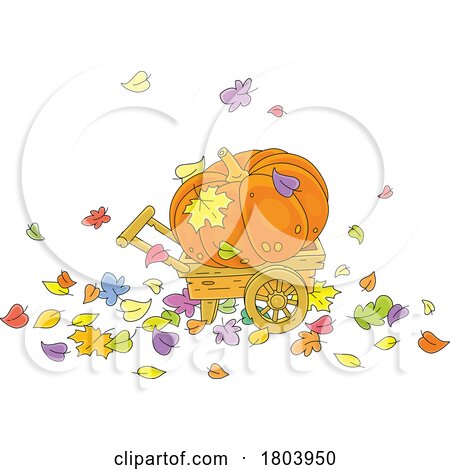 Cartoon Pumpkin in a Wagon with Autumn Leaves by Alex Bannykh