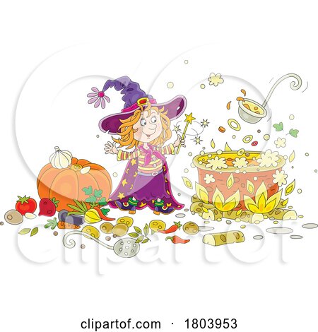 Cartoon Halloween Witch Girl Cooking by Alex Bannykh