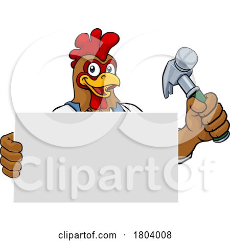 Chicken Rooster Hammer Cartoon Handyman Carpenter by AtStockIllustration