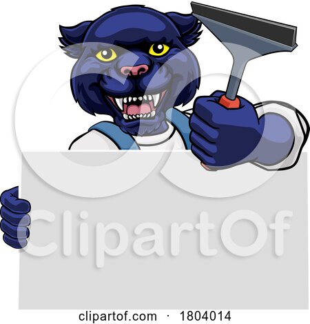 Window Cleaner Panther Car Wash Cleaning Mascot by AtStockIllustration