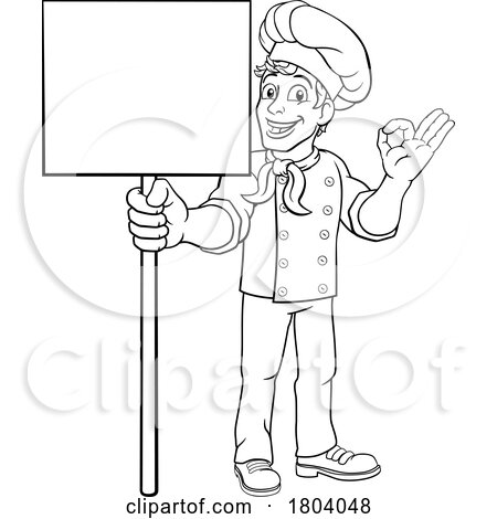 Chef Cook Baker Man Cartoon Holding Sign by AtStockIllustration