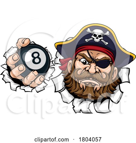 Pirate Angry Pool 8 Ball Billiards Mascot Cartoon by AtStockIllustration