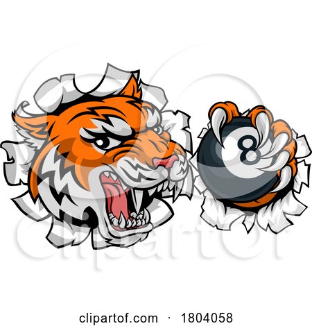 Tiger Angry Pool 8 Ball Billiards Mascot Cartoon by AtStockIllustration