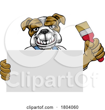 Bulldog Painter Decorator Paint Brush Mascot Man by AtStockIllustration