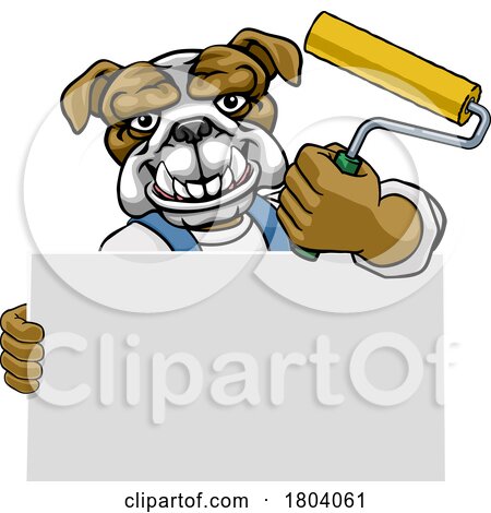 Bulldog Painter Decorator Paint Roller Mascot Man by AtStockIllustration