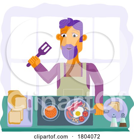 Man Cooking Food Fried English Breakfast Kitchen by AtStockIllustration