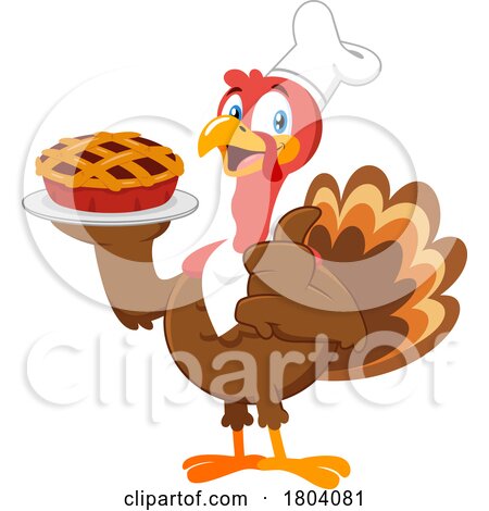Cartoon Thanksgiving Chef Turkey Bird Mascot Holding a Pie by Hit Toon