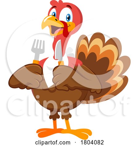 Cartoon Hungry Thanksgiving Turkey Bird Mascot Holding Silverware by Hit Toon