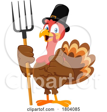Cartoon Thanksgiving Pilgrim Turkey Bird Mascot Holding a Pitchfork by Hit Toon