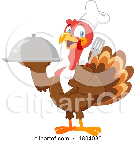 Cartoon Thanksgiving Chef Turkey Bird Mascot Holding a Cloche by Hit Toon