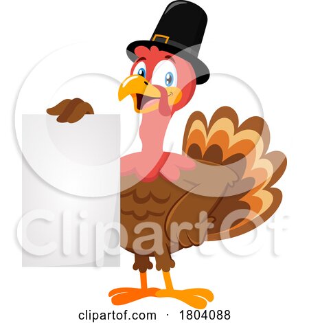 Cartoon Thanksgiving Pilgrim Turkey Bird Mascot Holding a Menu or Sign by Hit Toon