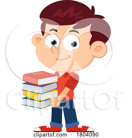 Cartoon School Boy Holding Books by Hit Toon