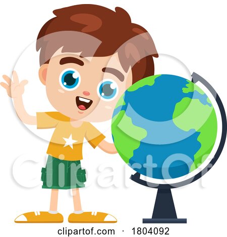 Cartoon School Boy by a Globe by Hit Toon