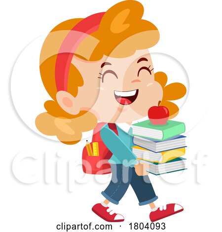Cartoon School Girl Carrying Books by Hit Toon