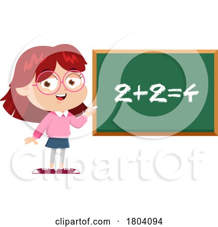 Cartoon School Girl Adding on a Chalkboard by Hit Toon