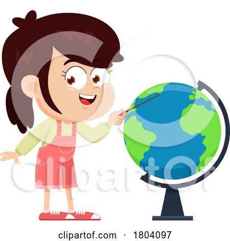 Cartoon School Girl Studying a Globe by Hit Toon