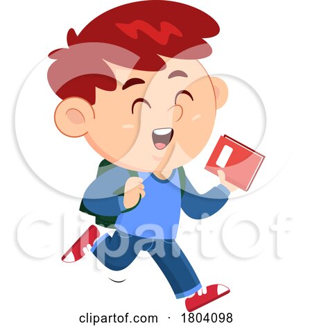 Cartoon School Boy Running with a Book by Hit Toon