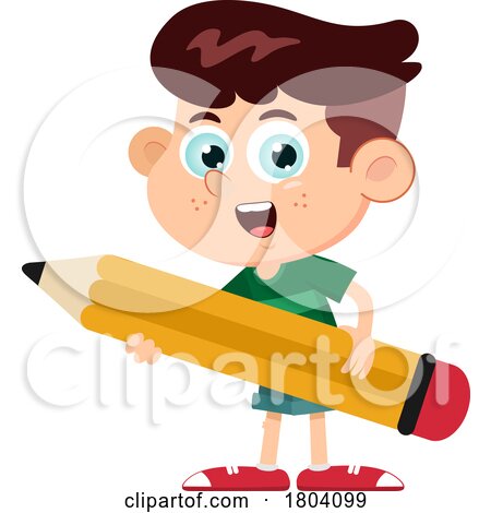 Cartoon School Boy Holding a Giant Pencil by Hit Toon