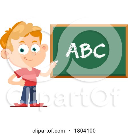 Cartoon School Boy Using a Chalkboard by Hit Toon