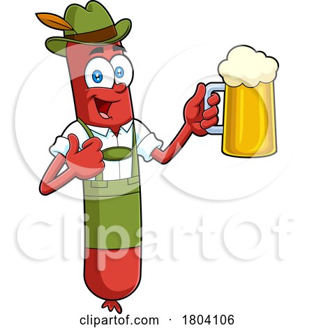 Cartoon Oktoberfest Sausage Holding a Beer by Hit Toon