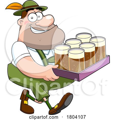 Cartoon Oktoberfest Man with a Tray of Beers by Hit Toon