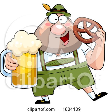 Cartoon Oktoberfest Man with a Beer and Pretzel by Hit Toon