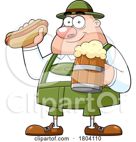 Cartoon Oktoberfest Man with a Beer and Hot Dog by Hit Toon