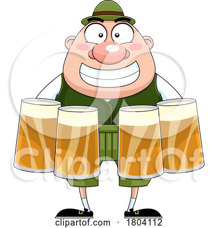 Cartoon Oktoberfest Man Holding Beers by Hit Toon