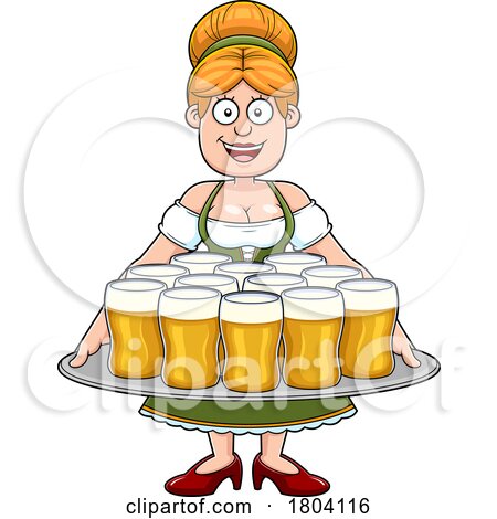 Cartoon Oktoberfest Beer Maiden with a Tray by Hit Toon