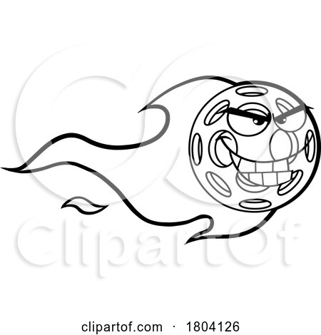 Cartoon Black and White Grinning Pickleball with a Fiery Trail by Hit Toon