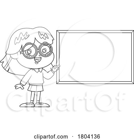 Cartoon Black and White School Girl with a Chalkboard by Hit Toon