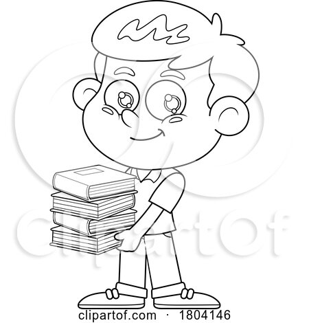 Cartoon Black and White School Boy Holding Books by Hit Toon