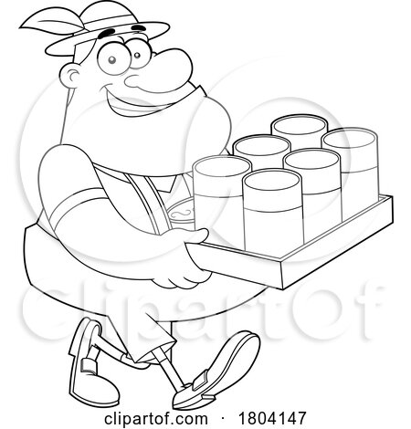 Cartoon Black and White Oktoberfest Man with a Tray of Beers by Hit Toon