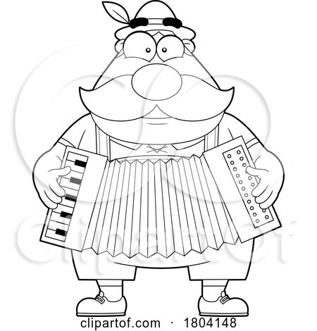 Cartoon Black and White Oktoberfest Musician Man with an Accordion by Hit Toon