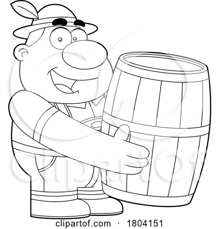 Cartoon Black and White Oktoberfest Man Carrying a Beer Keg by Hit Toon