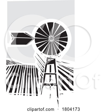Woodcut Windmill on Farm Fields by xunantunich