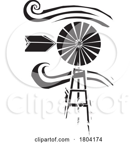 Woodcut Windmill with Wind by xunantunich