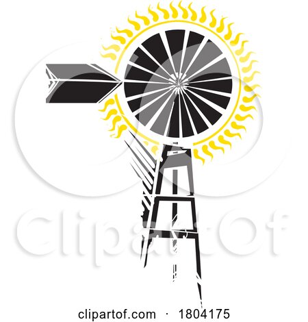 Woodcut Windmill with Sun by xunantunich