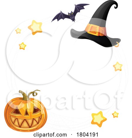 Halloween Pumpkin Witch Hat Bat and Stars by Vector Tradition SM