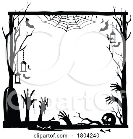 Halloween Frame of Zombie Hands in a Cemetery by Vector Tradition SM