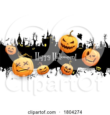 Halloween Pumpkins and Haunted Castle by Vector Tradition SM