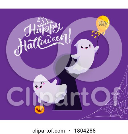Halloween Ghosts and Key Hole on Purple by Vector Tradition SM